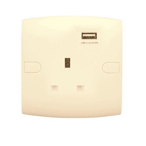 فيش كهرباء مع شاحن USB 13 أمبير 7x7 سم بيج، موديل ALF Classic | شركة الفنار